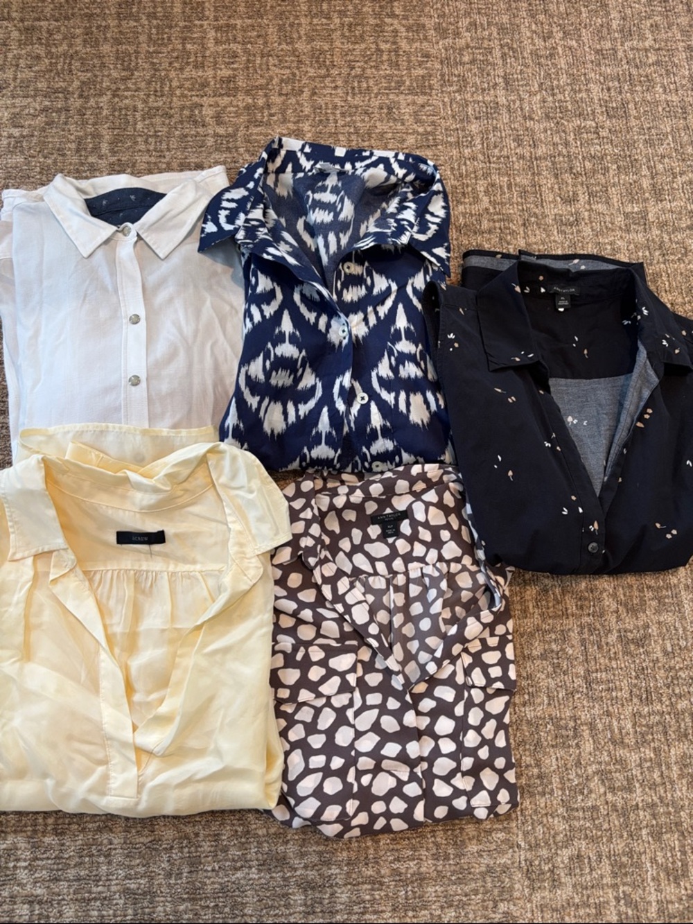 Ann Taylor Button-Down Tops Bundle in White, Navy, Black, Yellow, Brown